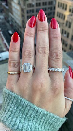 If you're looking for a statement piece, look no further than our Cassandra. For this Art Deco inspired ring, we sourced a glorious emerald cut diamond and set it between two elongated trapezoids weighing 0.72 in total carat weight. Drop-down diamond options represent our recommended grade, which maximizes size for value, while maintaining eye-perfect clarity and giving you a colorless look. For other diamond options, see our Shop Diamonds tab or speak to one of our design consultants. This desi Emerald Cut Emerald Ring Gold, Emerald Platinum Ring, Gatsby Engagement Ring, Three Stone Emerald Cut Ring, Eclectic Engagement Rings, Emerald Cut Engagement Ring Set, Emerald Cut Engagement Rings Vintage, Trillion Diamond Ring, Tiffany Diamond Ring