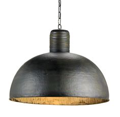 an industrial style pendant light hanging from a chain on a white background with clippings