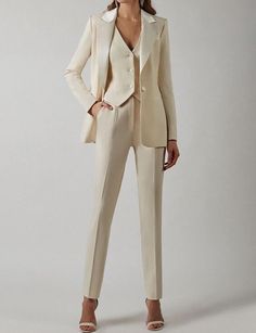 Custom 3 Piece Single Breasted Premium Cream Cotton Formal Wedding Set 2 Lesbian Wedding Suit - 30 Amazing Lesbian Wedding Suits To Look Stunning On Your Big Day Champagne Womens Suit, Pantsuit For Graduation, Graduation Suit Women, Graduation Suits For Women, Graduation Suits, Prom Suit