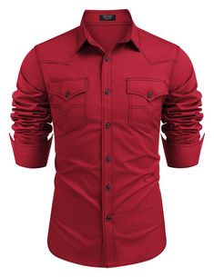 PRICES MAY VARY. High Quality Cotton Shirt: The western dress shirt is made from 100% cotton fabric; soft, lightweight and breathable; excellent comfort, wrinkle resistance and durability Classic Cowboy Shirt: Mens long sleeve vintage western shirt with authentic western front and back yokes; turn down collar, buttoned flap chest pockets with unique stitching, adjustable cuffs; the perfect blend of western cowboy with modern fashion style Easy to Match: This western work shirt can be easily matc Western Style Cotton Shirt For Spring, Western Long Sleeve Shirt With Buttons, Western Style Long Sleeve Shirt With Buttons, Western Long Sleeve Shirt For Summer, Western Collared Shirt With Buttons, Cotton Shirt For Summer Rodeo, Western Style Long Sleeve Cotton Shirt, Cotton Shirt For Rodeo In Summer, Long Sleeve Shirt With Button Closure For Rodeo