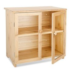 a wooden cabinet with two doors and three shelves