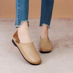 Women's Casual Shoes - Soft Flats - Leather Loafers - (6983) | Touchy Style Sewing Fashion, Toe Designs, Leather Loafers, Women's Casual