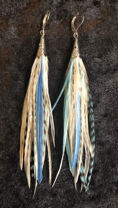 Elegant Blue Feather Earrings, Adjustable Blue Feather Earrings, Blue Feather Earrings As Gift, Blue Feather Earrings For Gift, Blue Feather Earrings Gift, Blue Feather Dangle Earrings, Turquoise Feather Earrings, Native American Wedding, Feather Extensions