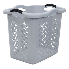 a white laundry basket on a white background