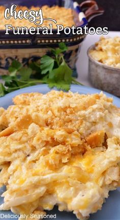 A light blue plate with a serving of cheesy potatoes on it. Cheesy Potato Side Dishes, Dinner Side, Favorite Recipes Dinner, Cheesy Potatoes, Dinner Meals, Incredible Recipes, Easy Casserole Recipes