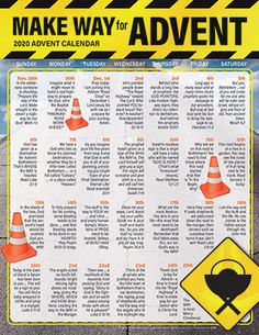 an advertisement for the make way for adventure calendar, with traffic cones and road signs