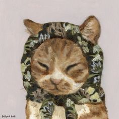 a painting of a cat wearing a scarf