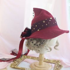 Price for a hat only.  Red & Black: red witch hat with black bowknot  Black & Red: black witch hat with red bowknot   	 		 			Size 			Free Size 		 		 			Head Circumference 			56-58 Cheap Cute Red Hats, Red Witch Hat, Lop Eared Bunny, Red Witch, Deer Girl, Black Witch Hat, Stars Gold, Magic Witch, Halloween Witch Hat