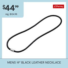 An updated version of a chain, wear this men's black leather necklace with stainless steel closure as a finishing touch to your style.Material: Black leatherClosure: MagnetFeatures: Quick ShipMetal Color: WhiteChain Length: 19 InchMetal: Stainless SteelNecklace Type: Chain NecklacesCountry of Origin: Imported Modern Black Necklaces For Everyday Use, Modern Black Necklace For Everyday Use, Modern Black Necklace For Everyday, Cheap Adjustable Men's Necklaces, Black Cross Necklace Mens, Minimalist Black Leather Necklace, Mens Black Chain Necklace, Male Necklace Leather, Mens Black Titanium Necklace