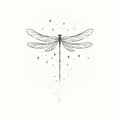 a black and white drawing of a dragonfly with stars on it's wings