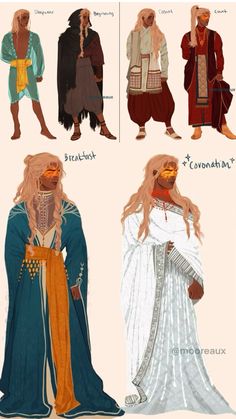 four different types of people in medieval costumes