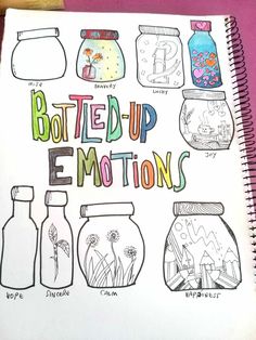 Art Therapy Projects For Anger, Bottling Up Emotions Art, Emotion Doodles Feelings, Expressive Therapy Activities, Bottled Up Emotions Art, Jar Of Feelings, Therapy Drawing Ideas, Therapy Doodles, Feelings Jar