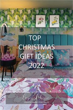 the top christmas gift ideas for 2012 are in front of a colorful wallpapered bedroom