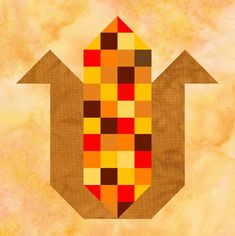 an arrow made out of squares on a yellow background