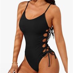 Absolutely Sexy One Piece!! Pads Are Removeable And Straps Are Adjustable!! Black Strappy Beachwear Bodysuit, Black Strappy Bodysuit For Beachwear, Black Strappy Lined Bodysuit, Black Stretch Strappy Bodysuit, Strappy Black Bodysuit With Lined Body, Black Lined Backless One-piece, Cheeky One Piece Swimsuit, High Leg Swimsuit, Swimsuit For Women