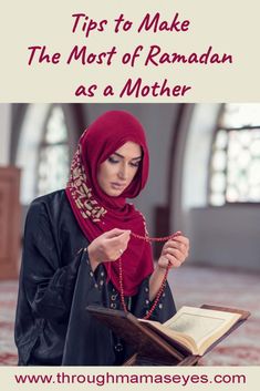 a woman wearing a red hijab and holding a book with the words tips to make