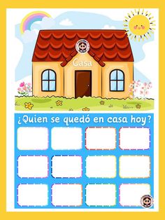 a spanish calendar with a house on the front and an image of a rainbow in the background