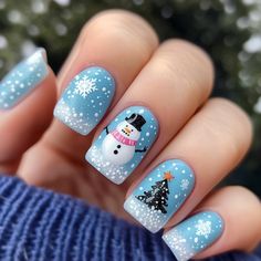 40 Stunning Blue Christmas Nails To Get You Holiday-Ready Christmas Nails Short Blue, Christmas Beach Nails, Short Christmas Nails Blue, Christmas Gel Nails Designs Short, Christmas Nails Short Acrylic, Christmas Nail Designs Blue, Short Nails Christmas Designs, December Nails Short, Christmas Nail Ideas Short