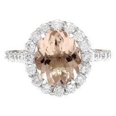 3.94 Carat Natural Morganite 14K Solid White Gold Diamond Ring - Fashion Strada Fiance Ring, Morganite Diamond Ring, Morganite Gemstone, Moon And Star Ring, Tanzanite Diamond Ring, Morganite Diamond, Diamond Halo Ring, Ring Wedding Band, Pink Morganite