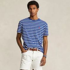 Authentic...Nwt..White & Blue Classic Stripes...Soft Cotton...Crew Neck...Embroidered Logo On Chest...Short Sleeve...Smoke/ Pet Free Home Casual Striped Short Tops, Blue Casual Top With Short Length, Ralph Lauren Shirt, Polo By Ralph Lauren, Shirt Color, Polo Ralph, White Blue, Mens Polo, Colorful Shirts