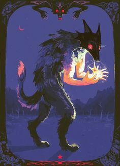 an illustration of a wolf holding something in its paws