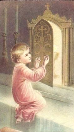 an image of a little boy kneeling down in front of a door with his hands up