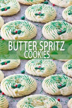 butter spritz cookies with green and red sprinkles