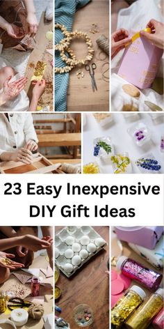 collage of images with words describing how to make diy gifts