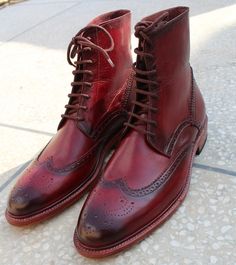 Burgundy Leather Ankle High Lace up Wingtip Dress Handmade Boot on Storenvy Ankle High Boots Outfit, Quality Leather Boots, Custom Design Shoes, Burgundy Shoes, Handmade Boot, High Ankle Boots, Handmade Leather Shoes, Men’s Boots, Dress Boots