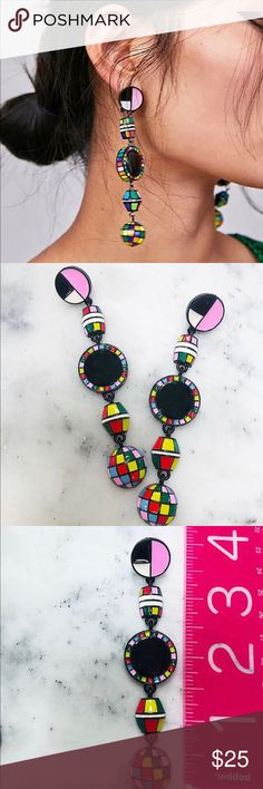 Colorful Retro Long Statement Earrings, NWT Taken from iconic fashion looks from retro silhouettes, these earrings have cool geometric shapes and dramatic bold colored and patterned beads. 4” Length Lightweight Surgical Pierced Post Kyky&zo Jewelry Earrings Retro Multicolor Earrings For Parties, Funky Multicolor Earrings For Parties, Iconic Fashion Looks, Iconic Fashion, Long Earrings, Geometric Shapes, Statement Earrings, Fashion Looks, Statement Necklace