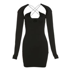 Sexy Hollow Halter Lace Up Black Bodycon Mini Dress Women Fashion Cross Backless Long Sleeve Party Club Clothes For Female Long Sleeve Summer Dress, Harajuku Clothes, Club Outfit, Female Clothing, Outfit Black, Mini Dresses For Women, Clothes Women, Dresses Backless, Hip Dress