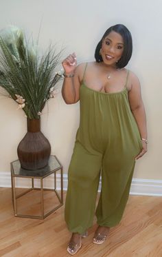 "This cute casual spaghetti strap jumpsuit is soft and light weight. This jumpsuit will be cute with heels, a cute pair of flat sandals or gym shoes.  Model Info Height 4'11\" Bust 40\" Waist 40\" Hips 49\" Model is wearing a Large Fabrication / Care Guide True to size 92% Polyester, 8% Spandex  Soft, stretchy fabric Pockets  Hand Wash Cold Water  Do NOT Bleach" Dream Woman, Spaghetti Strap Jumpsuit, Jumpsuit With Pockets, Shoes Model, Gym Shoes, Crochet Cardigan, Black Cardigan, Stretchy Fabric, Girl Power