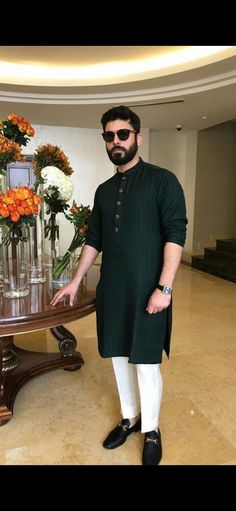 Green kurta with white pajama Mens Indian Wear, Gents Kurta Design, Gents Kurta