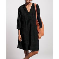 Season:Summer,Spring; Fabric:Linen Cotton Blend; Sleeve Length:3/4 Length Sleeve; Look After Me:Machine wash; Gender:Women's; Style:Casual; Elasticity:Inelastic; Occasion:Vacation,Daily; Fit Type:Loose Fit; Dresses Type:Linen Dress,Cotton Summer Dress; Pattern:Plain; Design:Basic; Neckline:V Neck; Front page:FF; Listing Date:04/22/2024; Production mode:External procurement; Bust:; Length:; Dress Length Type:Midi Dress; Print Type:non-printing Dress Cotton Summer, Summer Dress Midi, Black Dresses Online, Cotton Summer Dress, Linen Dress Women, Cotton Linen Dresses, Cotton Dress Summer, Spring Fabric, Midi Dress Summer