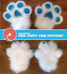 the paw pattern is white with blue spots on it and there are three different paws