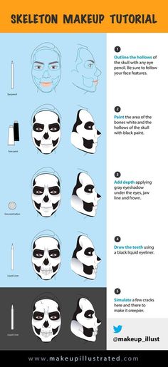 Skeleton Makeup Tutorial, Make Up Guide, Halloween Make-up Looks, Sugar Skull Makeup, Halloween Makeup Inspiration, Smink Inspiration