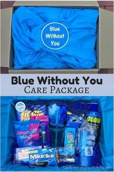 the blue without you care package is packed in a cardboard box and it's contents are