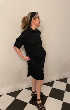 Black shirt dress from old navy. Casual Solid Knee-length Shirt Dress, Casual Button-up Shirt Dress With Rolled Sleeves, Casual Solid Shirt Dress For Daywear, Short Sleeve Shirt Dress With Pockets For Fall, Casual Collared Shirt Dress For Fall, Casual Solid Shirt Dress With Button Closure, Solid Collared Shirt Dress For Day Out, Solid Color Collared Shirt Dress For Day Out, Trendy Cotton Short Sleeve Shirt Dress