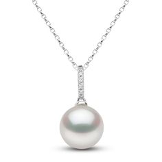 A lustrous freshwater cultured pearl dangles elegantly in this timeless women's pendant necklace. 18K White Gold Diamond accents Freshwater cultured pearl Diamonds embellish the bail to complete the look The 16-inch rolo chain with a 2-inch extender secures in place with a spring ring clasp. From the Yoko London collection Classic High Luster Pendant Pearl Necklace, Formal High Luster Pearl Pendant Necklace, Exquisite Akoya Pearl Pendant Necklace, Classic Pearl Pendant Drop Necklace For Formal Occasions, Classic Drop Necklace With Pearl Pendant For Formal Occasions, Elegant Round Pendant Drop Necklace For Anniversary, White Gold Briolette Pearl Pendant Necklace, High Luster Akoya Pearl Pendant Necklace, High Luster Round Pendant Necklace For Anniversary