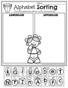 the alphabet sorting worksheet for uppercase and lowercase letters with an image of a