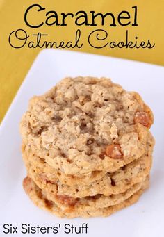 a stack of cookies sitting on top of a white plate