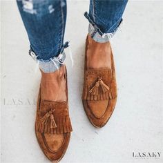 Lasaky - Low-Heel Flat Casual Sandals Casual Summer Party Loafers, Summer Casual Party Loafers, Summer Suede Closed Toe Loafers, Summer Suede Loafers With Pointed Toe, Trendy Brown Summer Loafers, Casual Flat Sandals For Fall, Pink Jacket Outfit, Spring Shoes Women, Low Heel Flats