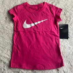 New Pink Nike Girl Tee Cute Nike Summer Tops, Cute Nike Tops For Summer, Nike Pink Tops For Spring, Nike Basic Tops For Spring, Pink Nike Tops For Spring, Cute Nike White Tops, Cute White Nike Top, Nike Girl, Nike Short