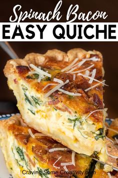 Kiesh Recipes, Breakfast Quiche Recipes Easy, Bacon Quiche Recipe, Bacon Spinach Quiche, Spinach Quiche Recipes, Fancy Brunch, Breakfast Quiche Recipes, Bacon Quiche, Quiche Recipes Easy