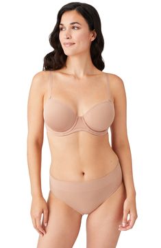 Smooth fabric covers the molded underwire cups of a convertible bra with very light foam padding to deliver natural shaping, support and no show-through. The removable straps can be worn conventionally, halter style or crossed in back. Strap width increases with larger sizes Removable, convertible straps Gripper strips inside top and bottom edges Back and side boning Mesh back Comfortable arched band at center Lined cup 91% nylon, 9% spandex with 87% nylon, 13% spandex contrast Hand wash, line d Beige Underwire Bra With Removable Pads, Beige Padded Underwire Bra, Classic Padded Underwire Nursing Bra, Classic Push-up Nursing Bra With Removable Pads, Contoured Underwire Bra With Removable Pads, Convertible Bra, Beautiful Bra, Halter Style, Strapless Bra