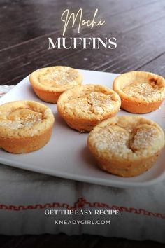 muffins on a tray with the words mochi muffins