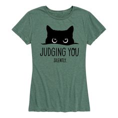 Instant Message - Judging You Silently Cat - Women's Short Sleeve Graphic T-Shirt - Celebrate the essence of Hybrid Apparel's Instant Message with officially licensed apparel featuring unique designs crafted exclusively by Hybrid Apparel. Each piece brings beloved characters, iconic imagery, and memorable moments to life, offering Instant Message fans a one-of-a-kind way to showcase their passion. High Point, Print Pullover, Quality T Shirts, Favorite Shirts, Cute Shirts, Cat Lover, Funny Shirts, Branded T Shirts, Funny Tshirts