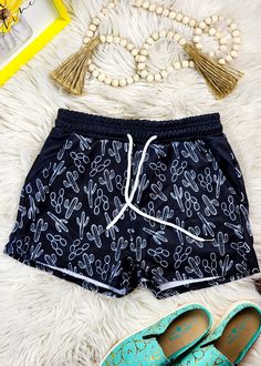 Black Cactus Drawstring Shorts drawstring shorts The Cinchy Cowgirl (YC) Western Shorts, Dream Boutique, Black Cactus, Country Clothes, Western Fits, Cowgirl Look, Cowgirl Accessories, Southern Outfits, Showing Livestock