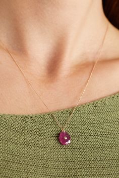 Pascale Monvoisin carefully selects every stone by hand, including this beautiful ruby strung on this 'Orso N°1 Collier' necklace. It's inlaid with 9-karat gold and set with a shimmering 0.02-carat diamond. The delicate 14-karat rose gold chain is adjustable, so you can customize the length. Luxury Delicate Gemstone Necklace, Luxury Minimalist Gemstone Necklace, Fine Jewelry Red Gold-plated Necklace, Ruby Oval Pendant Fine Jewelry Necklace, Delicate Rose-colored Pendant Necklace, Gold Chain Necklace Womens, Ruby Diamond Necklace, Gold Ruby Necklace, Ruby And Diamond Necklace