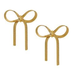 Indulge in luxurious elegance with our 18k gold Bow Earrings. Featuring a delicately handcrafted herringbone bow design, these earrings are the perfect accessory to elevate any outfit. With their timeless beauty and sophistication, our Bow Earrings are a must-have for any fashion-forward individual. We ship across the US! Elegant Gold Earrings With Decorative Bow, Yellow Gold Bow Earrings For Wedding, Gold Earrings With Decorative Bow For Formal Occasions, Chic Gold Earrings With Decorative Bow, Chic Gold Earrings With Bow, Formal Gold Earrings With Decorative Bow, Elegant Bow Tie Earrings For Wedding, Classic Gold Bow Earrings, Elegant Formal Earrings With Bow